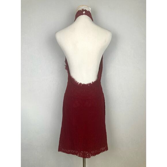 Free People Harper Halter Neck Backless Lace Mini Dress Red Size M Bodycon - Picture 6 of 10
